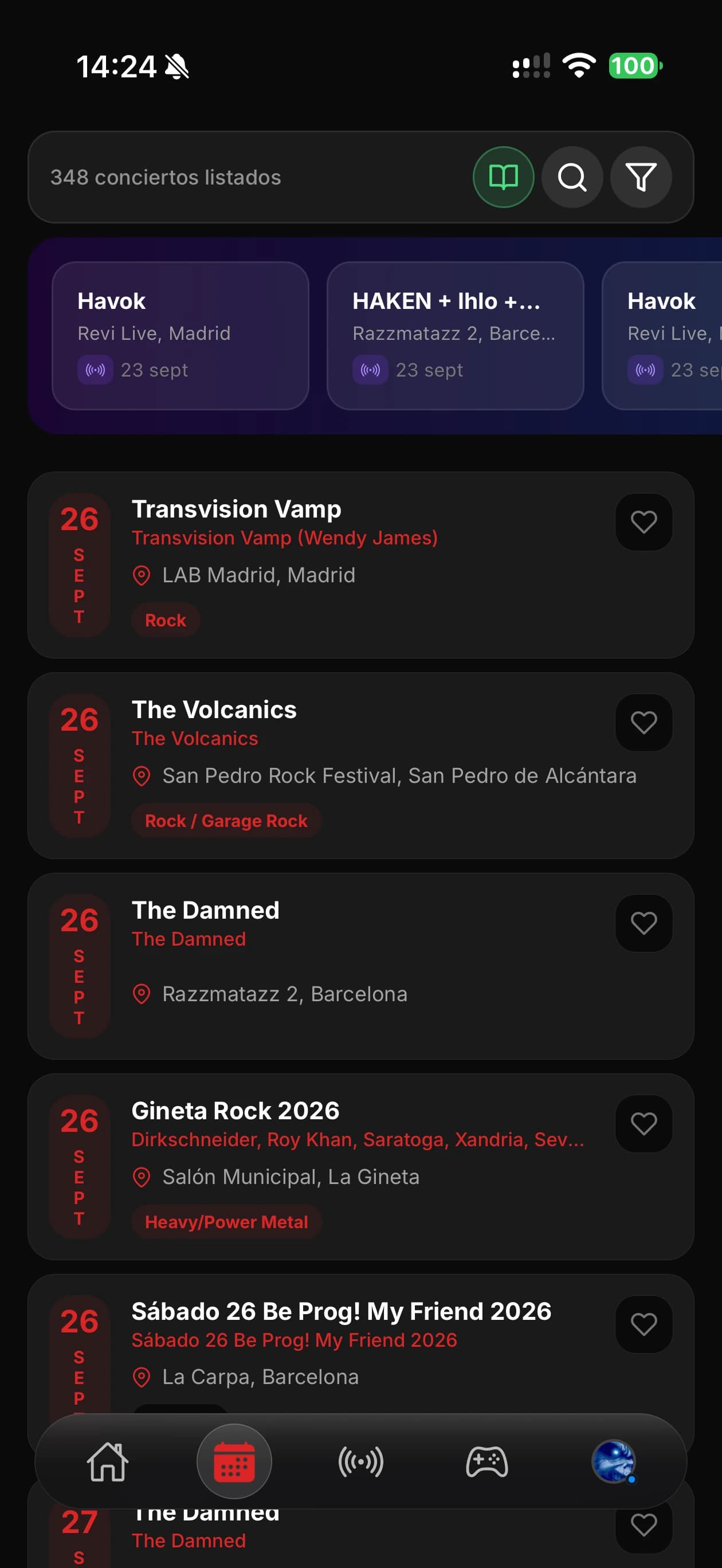 Agenda de conciertos en RockForge