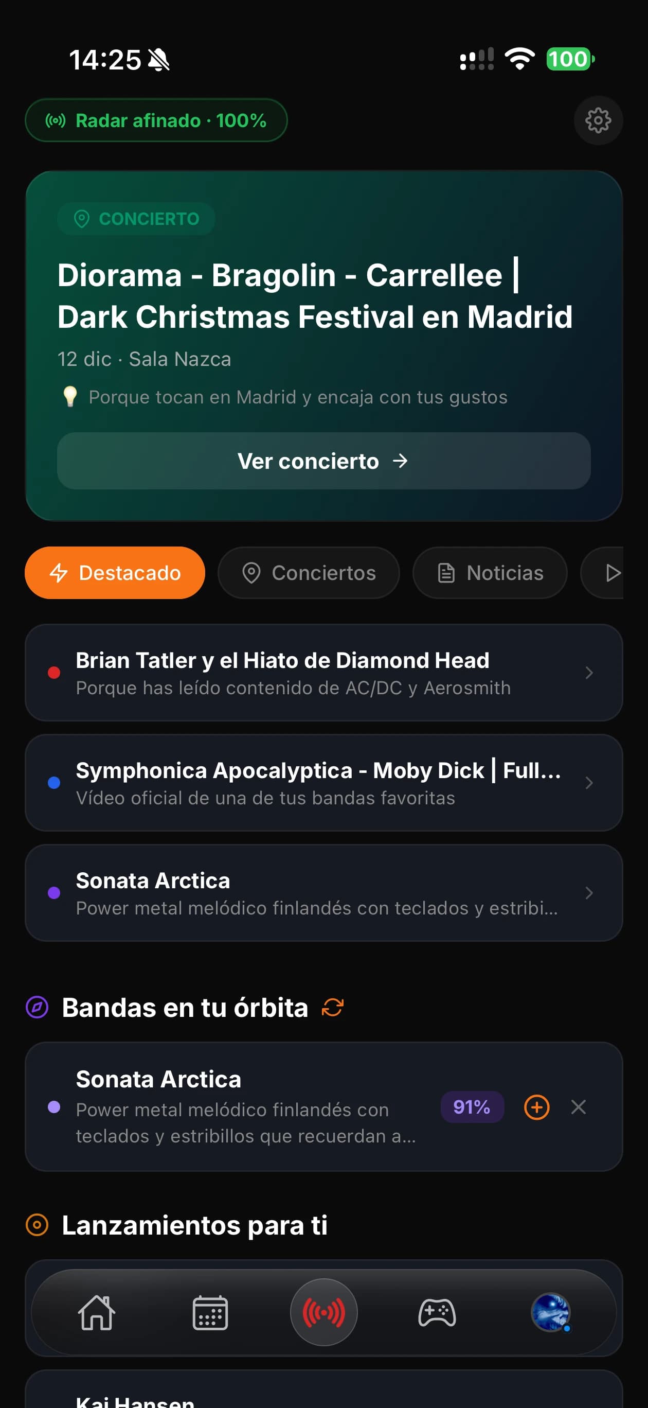 Radar de bandas favoritas en RockForge